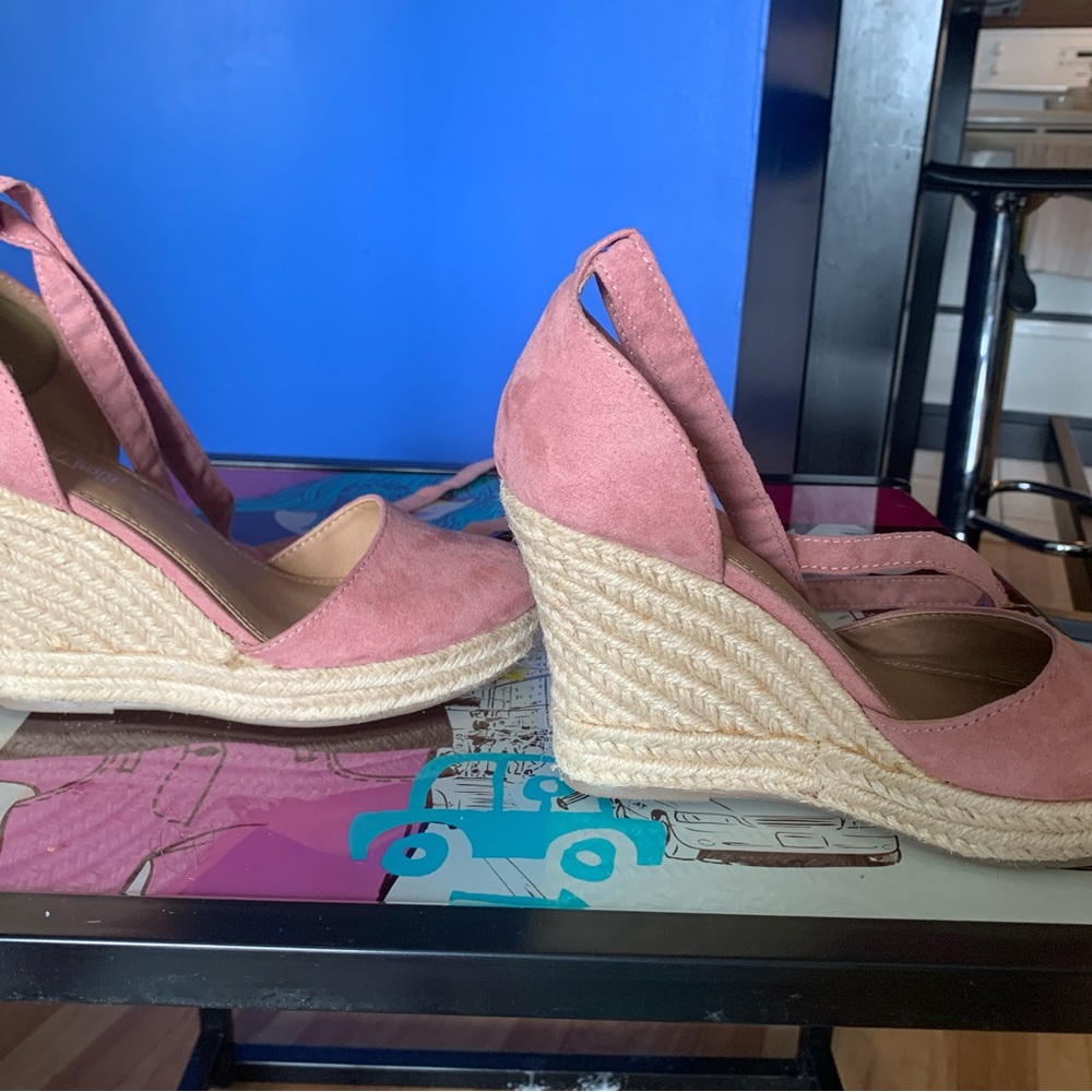 Pink Suede Wedge Sandals